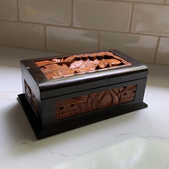 Vintage Hand-carved Wood Jewelry Box - Picture 2 of 13